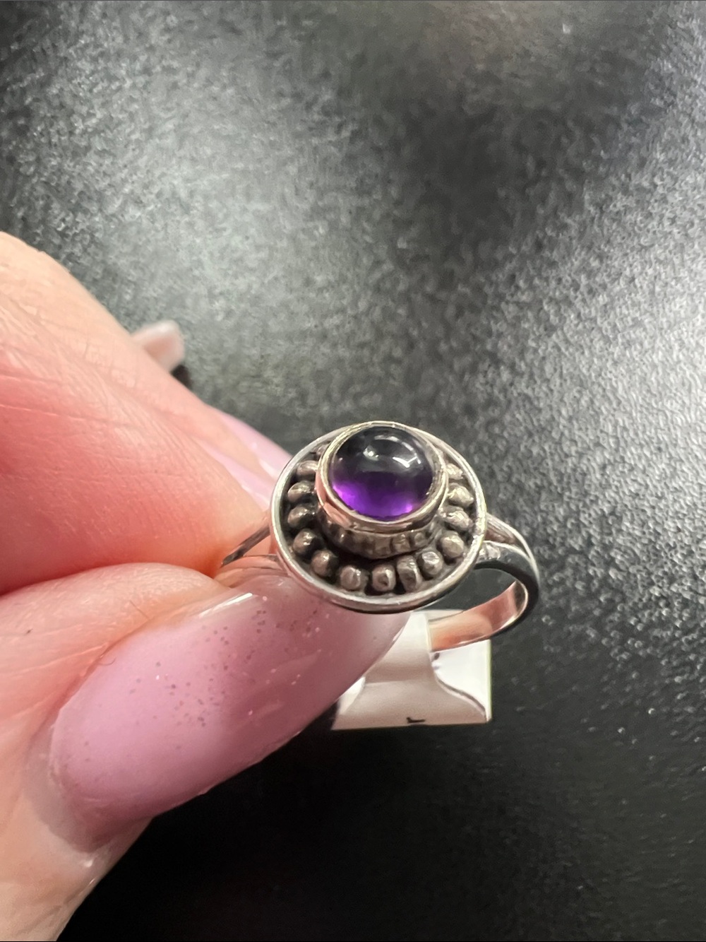 Sterling-Style amethyst Cabochon Halo Ring for Women - Picture 2 of 5